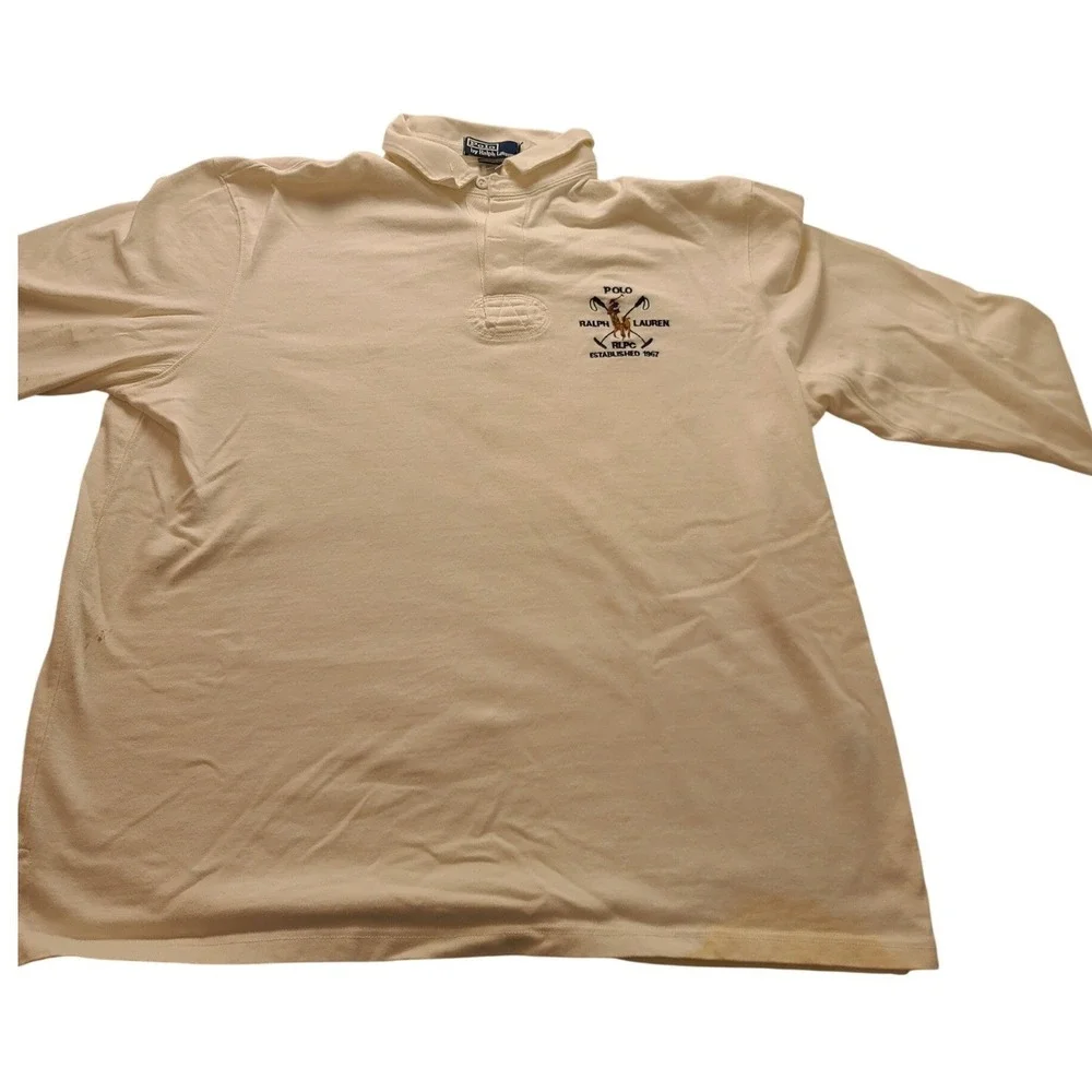 Polo Ralph Lauren‎ Men's RLPC Crest Rugby Shirt White Long Sleeve XL Cotton